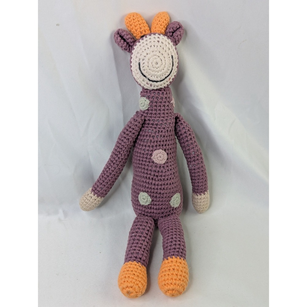 Pebble Purple Knit Giraffe Rattle Plush 14 Inch Stuffed Animal Toy